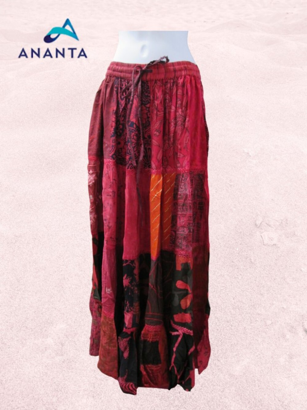 Red Ananta Boho Gypsy Patchwork Skirt NWT Sz OS